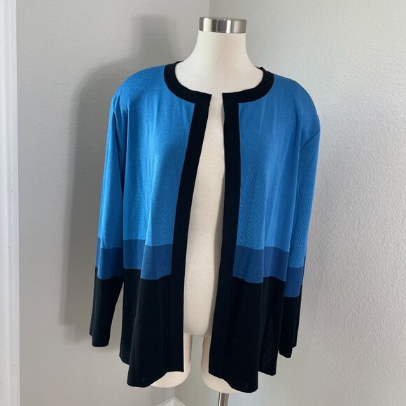 Exclusively Misook Woman Plus 3X Blue Black Open Front Cardigan Sweater Acrylic - Picture 1 of 11